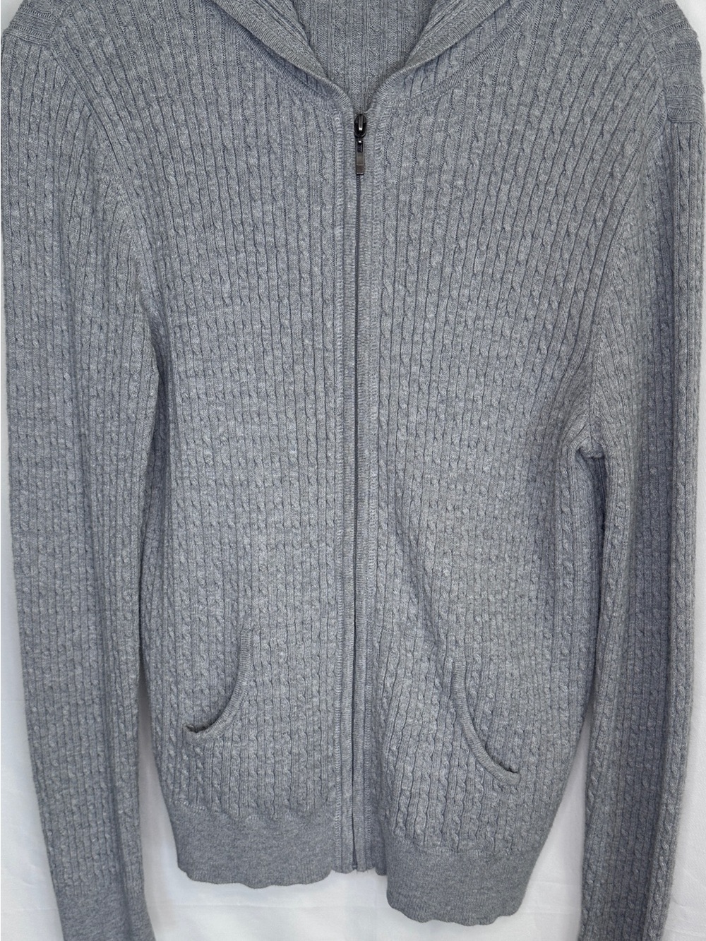 croft & barrow Gray Zip-Up Cable Knit Hoodie Sweater
